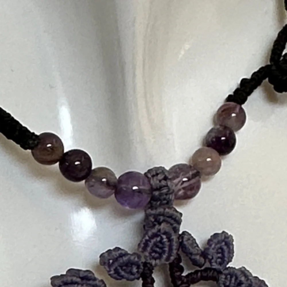 Jade white amethyst Purple art made Tree of Life Necklace made in france